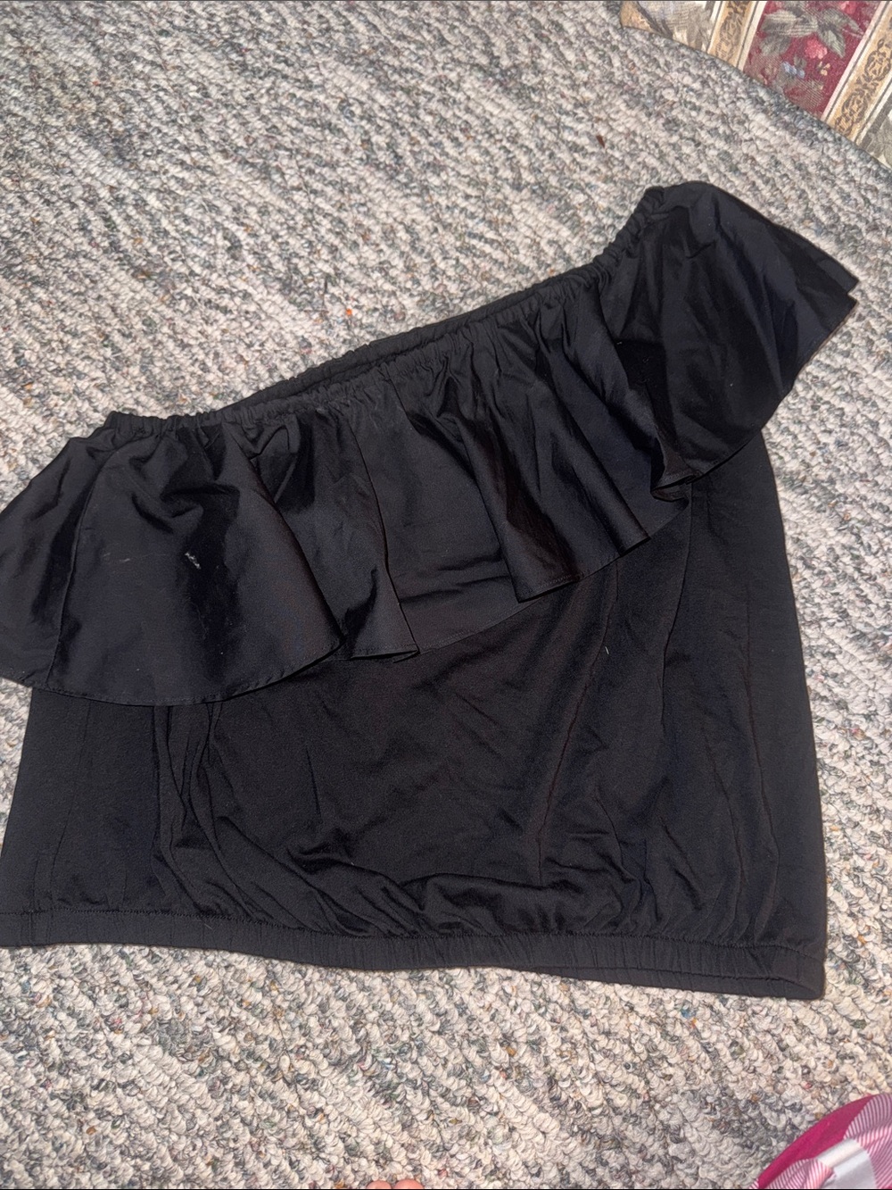 a new day Black One-Shoulder Ruffle Crop Top